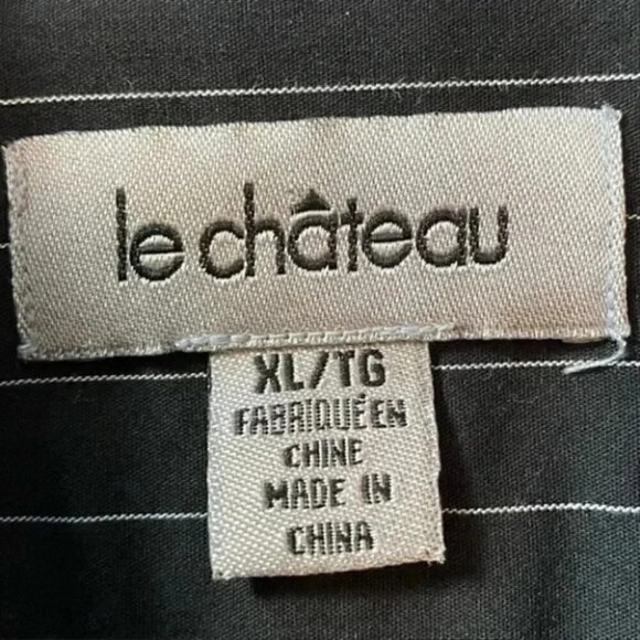 Le Chateau Mens Button Down Dress Shirt Long Sleeves Black White Pinstripes XL - Picture 13 of 14